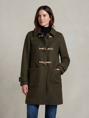 J Crew Sz 6 Melton Wool Khaki Green Duffle Classic Coat